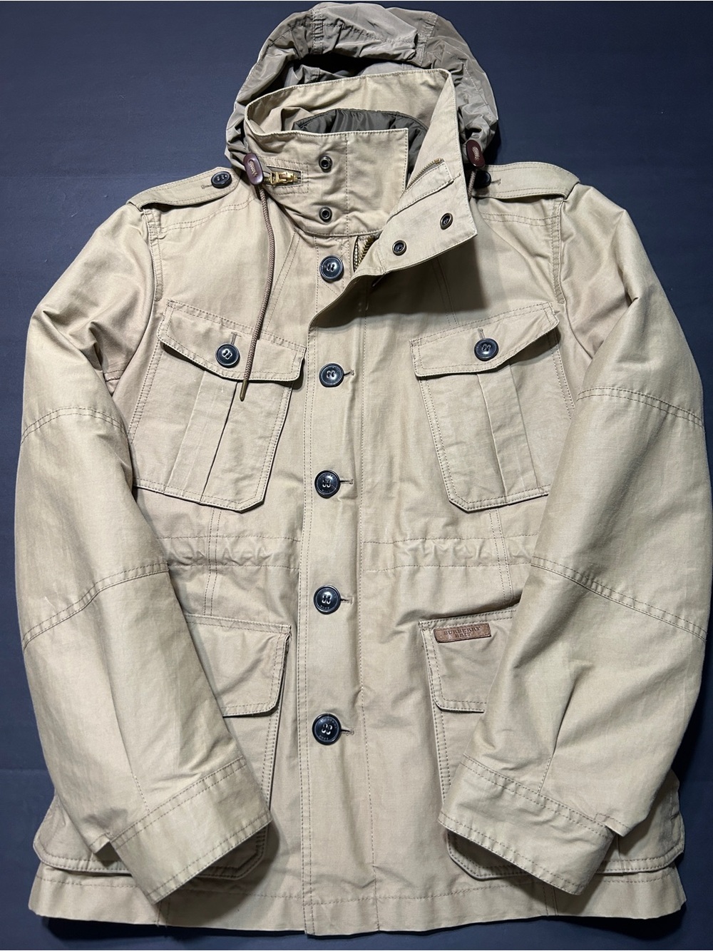 Burberry Brit Heritage Cotton Full Zip Hooded Field Jacket Brown Mens Size M